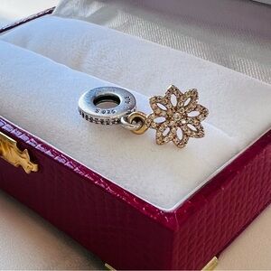 Exquisite Pandora 14K Gold & Sterling 2-Tone Lace Botanique Dangle Charm RARE